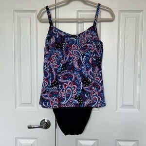 Blue and Pink Paisley One Piece Swimsuit